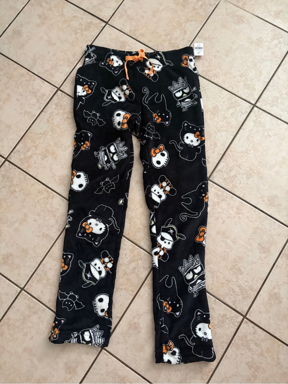 Hello Kitty Black Halloween Fleece Pajama Pants with Orange Accents